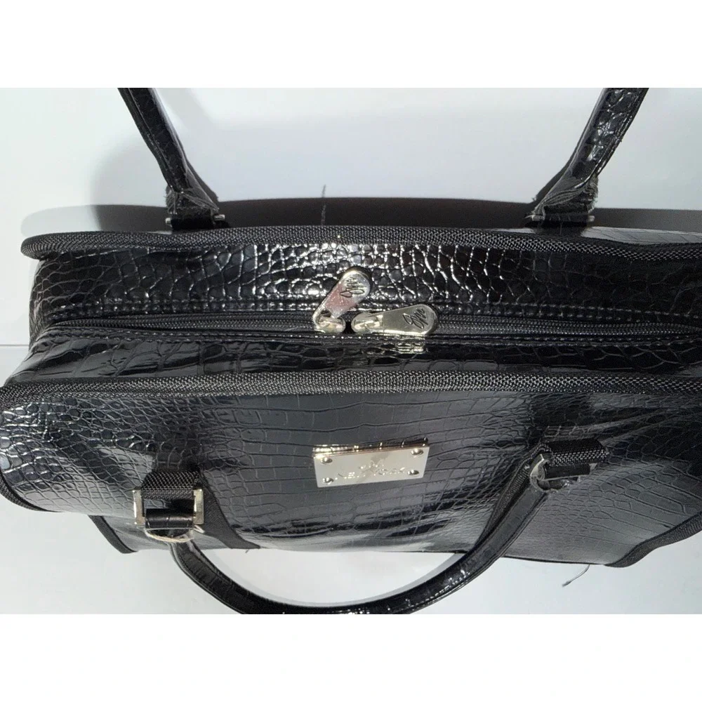 JM New York Black Croc Embossed Laptop Bag Briefcase Professional Travel Tote